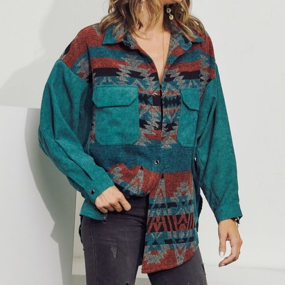 THE SKYLAR SHACKET  BRAND NEW Jackets & Blazers - THE SKYLAR SHACKET CORDUROY AZTEC PRINT SHACKET